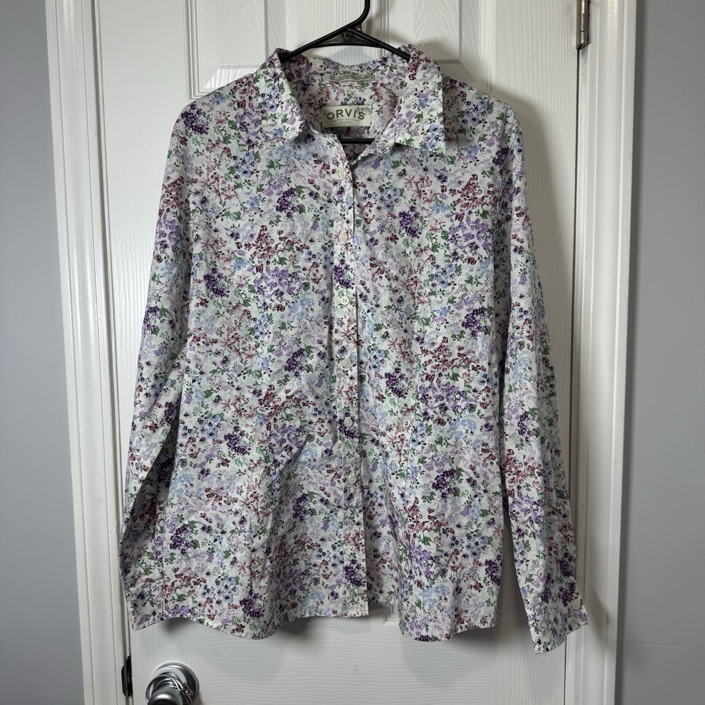 Orvis Shirt Womens 18 Floral Wrinkle Free Button Front Long Sleeve Top